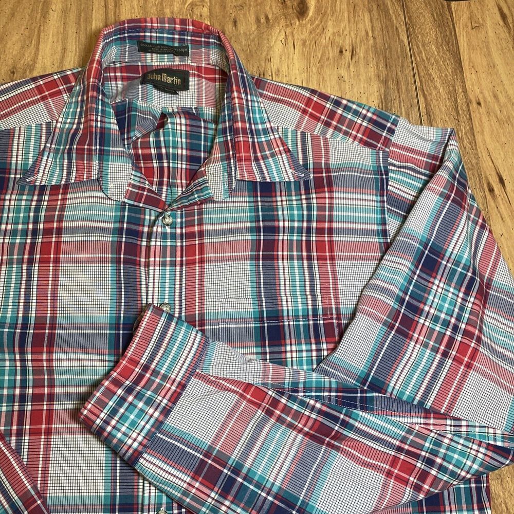 John Martin XL-Tall Men's Long Sleeve‎ Plaid Country Western Button Up Shirt USA